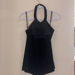 Bisou Bisou ruffled velvet halter top